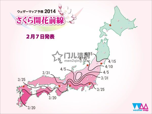 日本料理：美食新闻：2014年日本各地樱花开花预报（樱花前线预测） 图